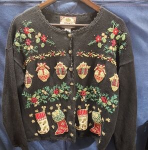 Vintage Tiara Button Up Christmas Sweater